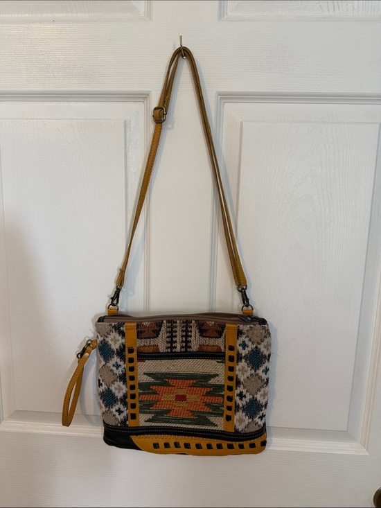 Myra Bag Handbags - Myra Bag Mustard, Black, Green and Blue Woven Crossbody